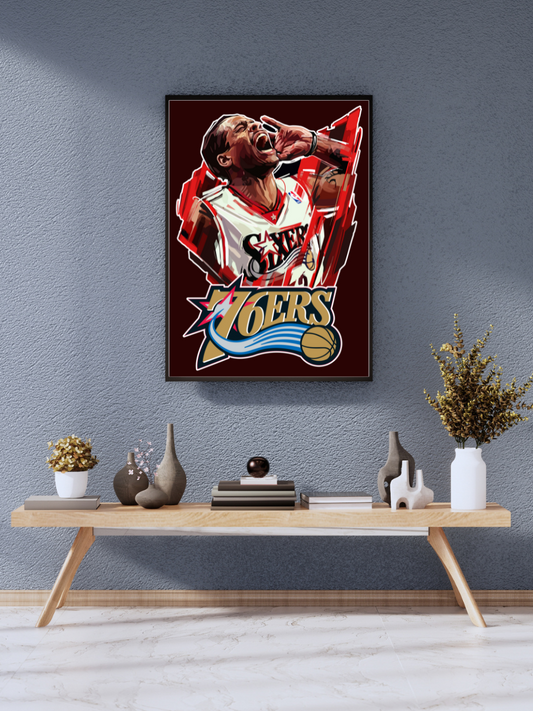 "Allen Iverson 'The Answer' Championship Roar - Philadelphia 76ers Premium Wall Art" | wall poster A3 size