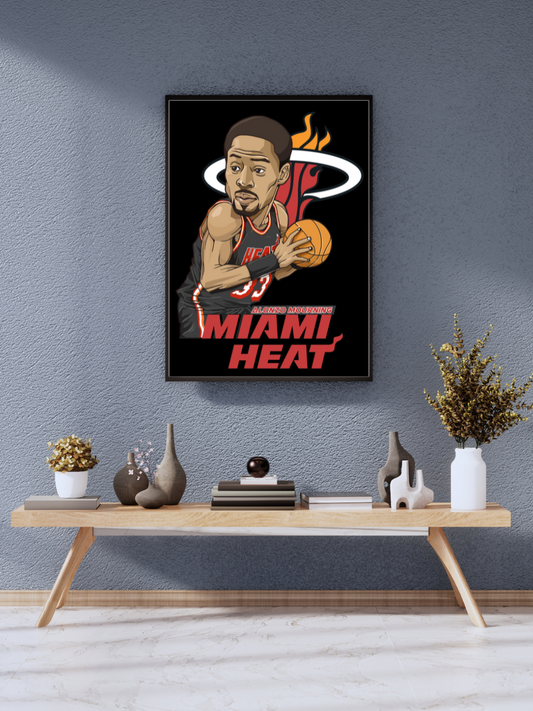 "Alonzo Mourning 'Heat Warrior' - Miami Heat Premium Basketball Poster" | wall poster A3 size
