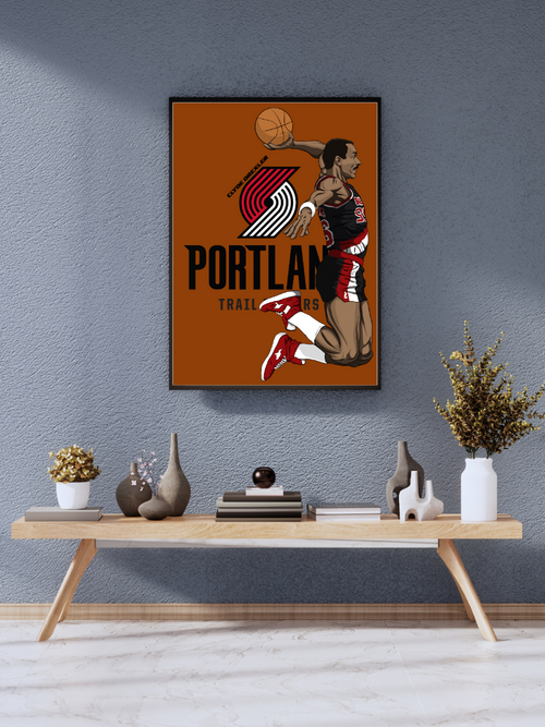 "Clyde Drexler Portland Trail Blazers Slam Dunk Poster" | wall poster